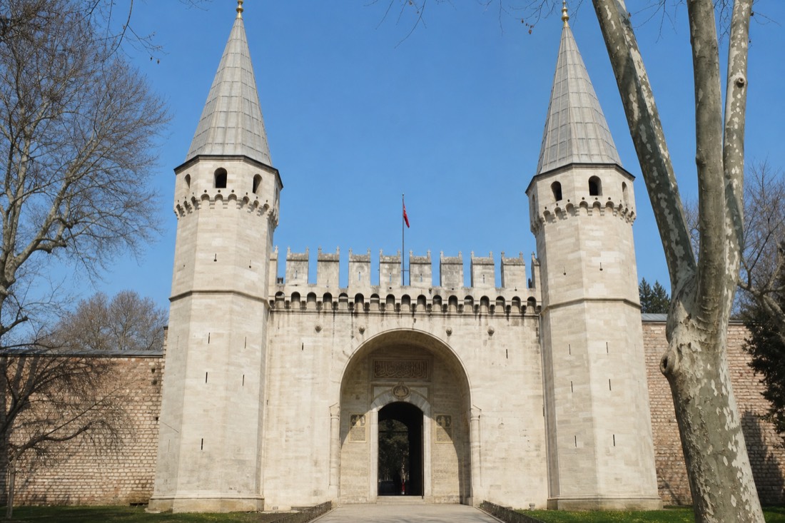 The Imperial Gate and outer courtyard of Topkapi Palace, where the security screening and ticket check happen